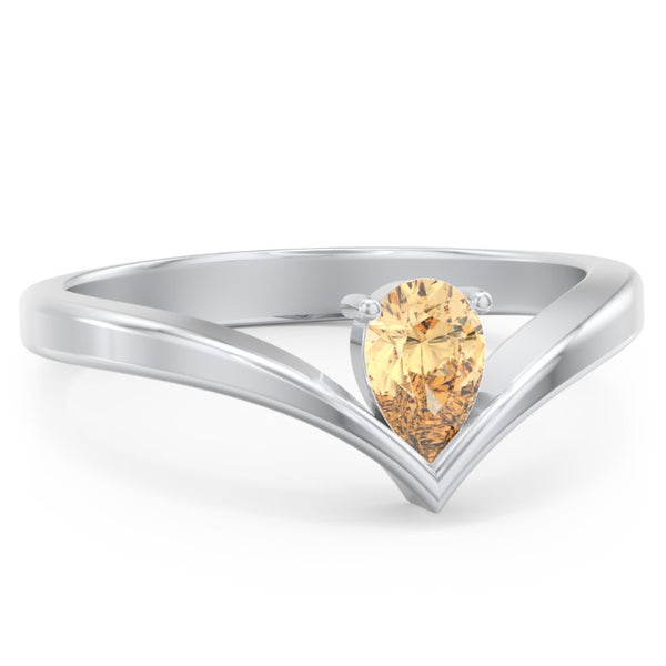 925 Sterling Silver Pear Birthstone V-Shape Ring