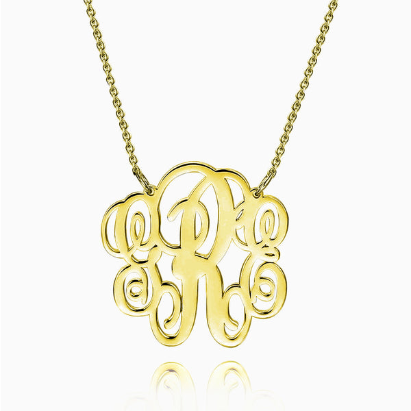 14K Gold Plated Solid Stainless Steel Necklace Personalized Three Monograms