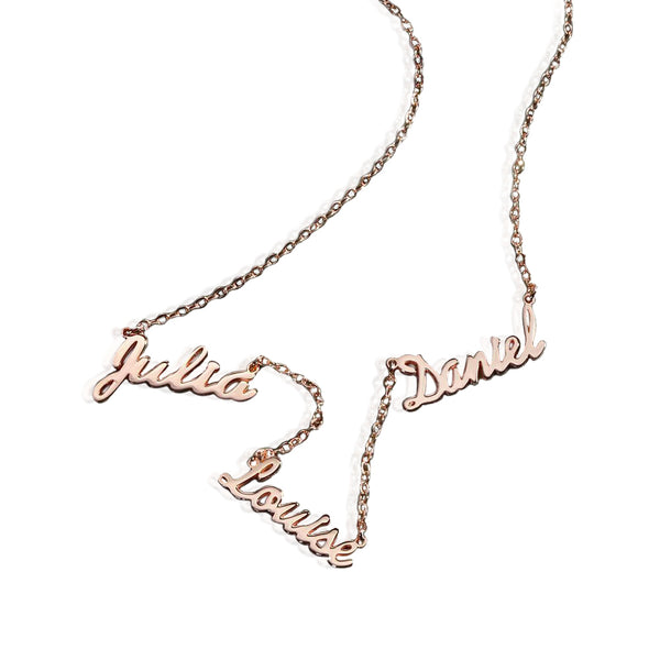 Rose Gold Plated Personalized Three Names Cut-Out Name Necklace