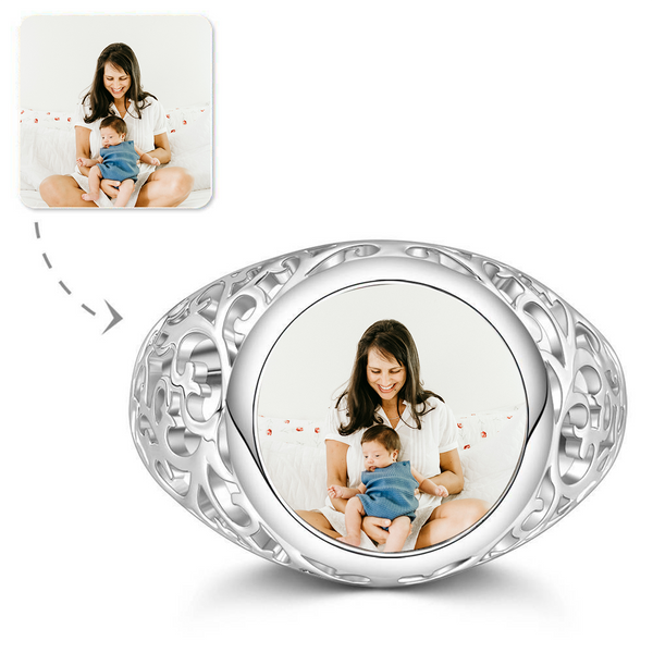 Cissyia.com Personalized Round Shape Openwork Photo Ring in Sterling Silver