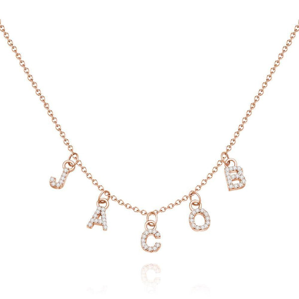 Rose Gold Plated Personalized Five Gemstone-Adorned Initials Cut-Out Necklace