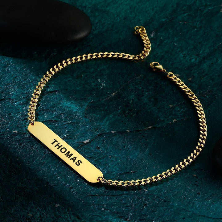 Cissyia.com Men's Bracelet Thick Chain Engraved Bracelet Custom Name Bracelet Gift for Father