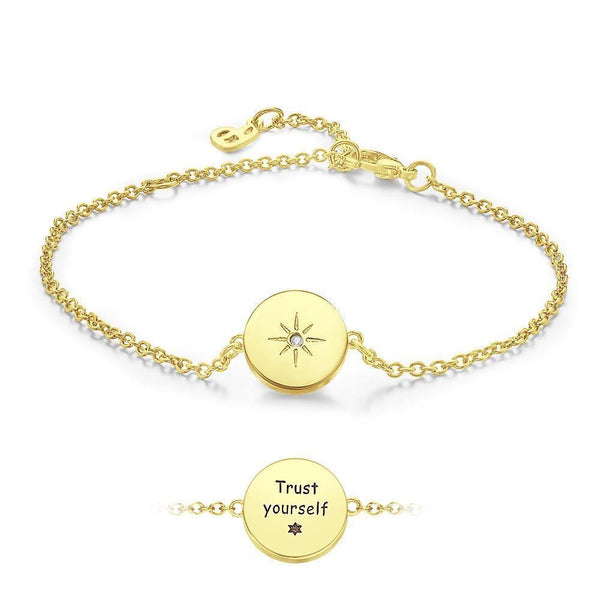 Cissyia.com 14K Gold Plated Personalized Sun Disc Tag Commemorative Engraved Bracelet