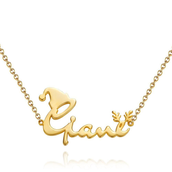 Cissyia.com Personalized Santa Hat Deer Antlers Two Names Cut-out Necklace in Solid Sterling Silver