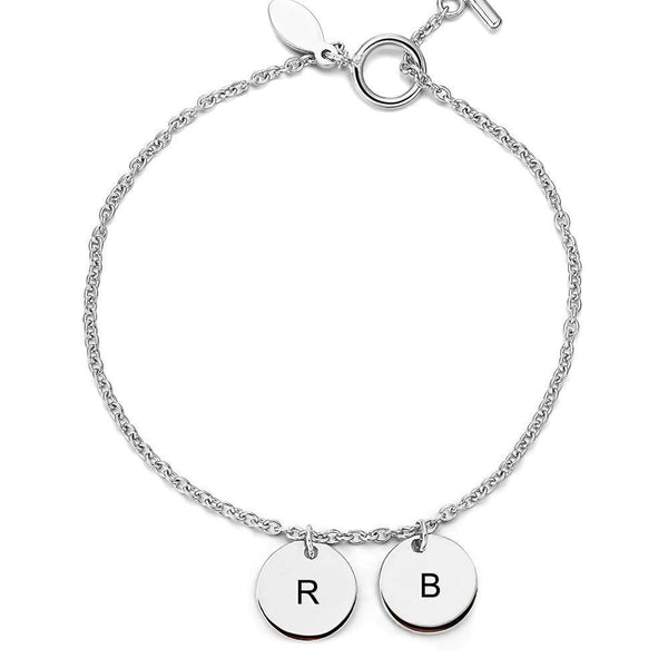 Cissyia.com Personalized Two Single Initial Disc Charms Toggle Engraved Bracelet