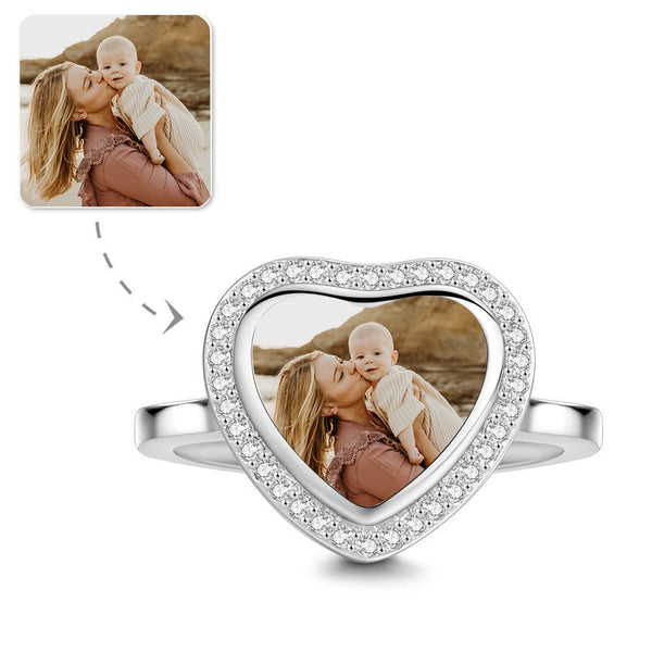 Cissyia.com Silver Heart Shape Zircon Commemorative Photo Ring