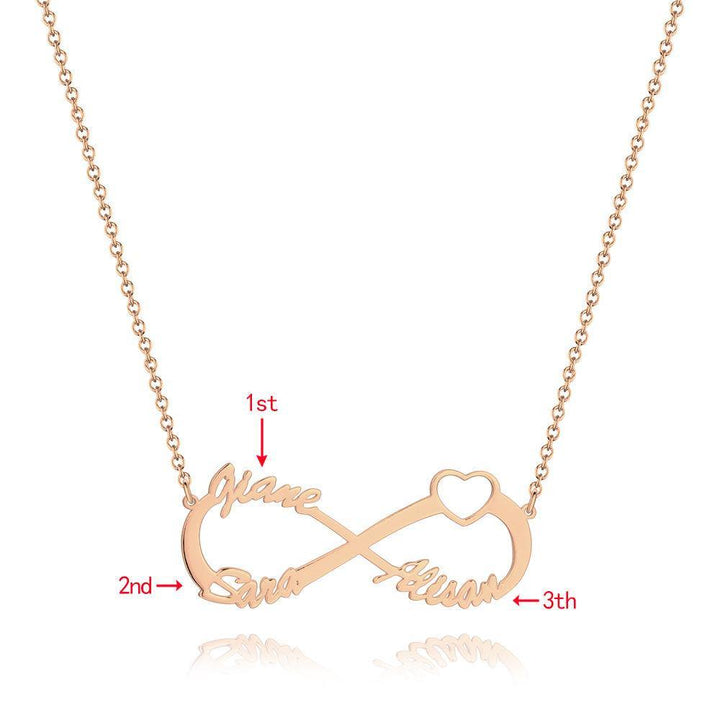 Cissyia.com Infinity Three Name Necklace Rose Gold Plated