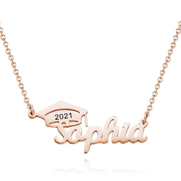 Rose Gold Plated Personalized Cap Name Cut-Out Necklace