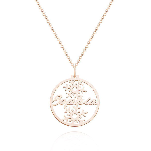 Cissyia.com Rose Gold Plated Personalized Circle and Snowflakes Name Cut-Out Necklace