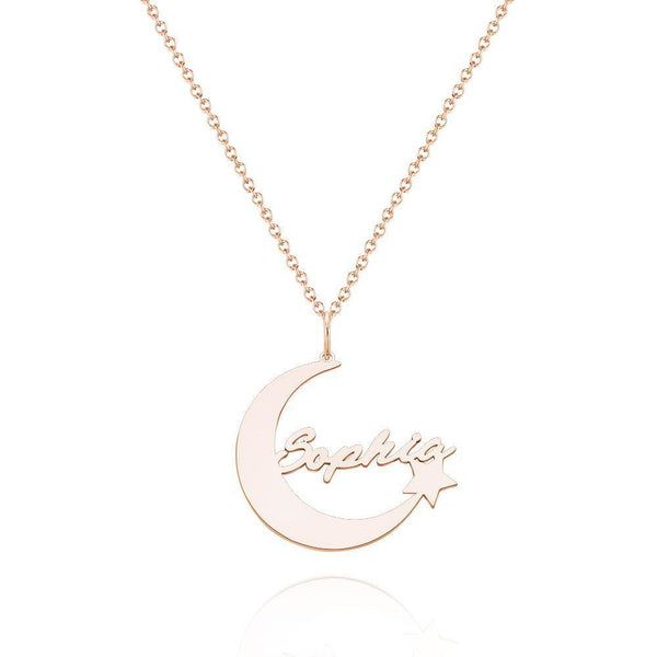 Cissyia.com Custom Crescent Moon and Star Name Necklace Personalized Pendant Gift for Her