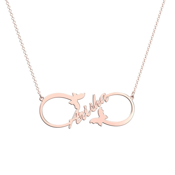 Cissyia.com Rose Gold Plated Personalized Infinity Symbol Double Butterfly Cut-Out Name Necklace