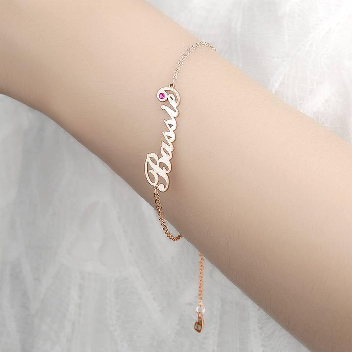 Cissyia.com Rose Gold Plated Personalized Name Bracelet with One Birthstone