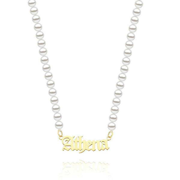 Cissyia.com Personalized White Pearl Chain Name Cut-Out Necklace
