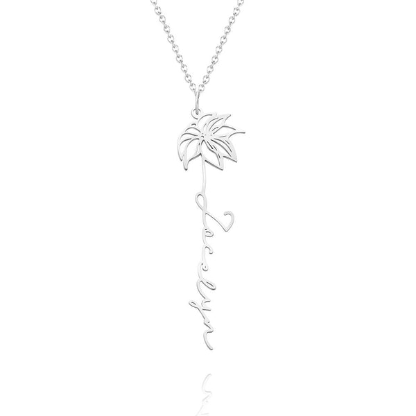 Cissyia.com Custom Engraved Birth Month Flower Name necklace Dainty Jewelry Floral Pendant for Birthday Gift