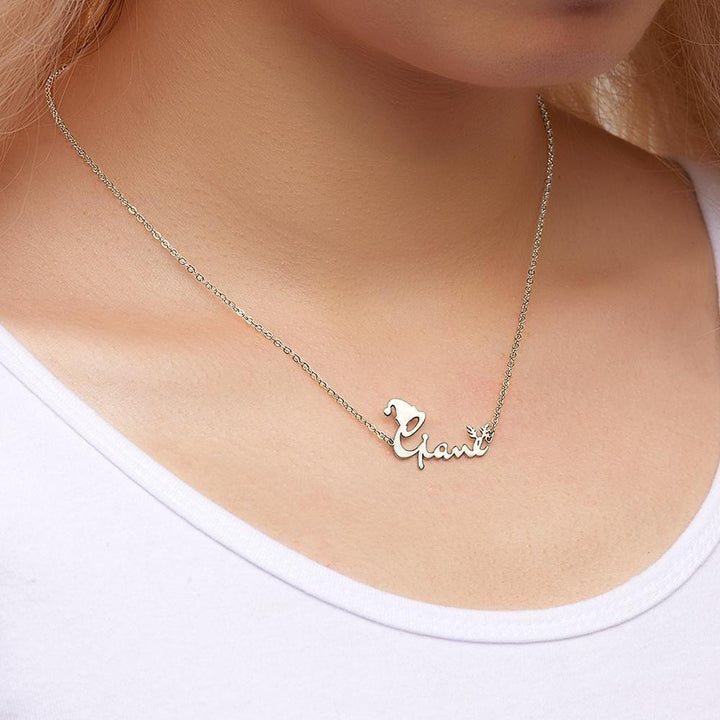 Cissyia.com Personalized Santa Hat Deer Antlers Two Names Cut-out Necklace in Solid Sterling Silver